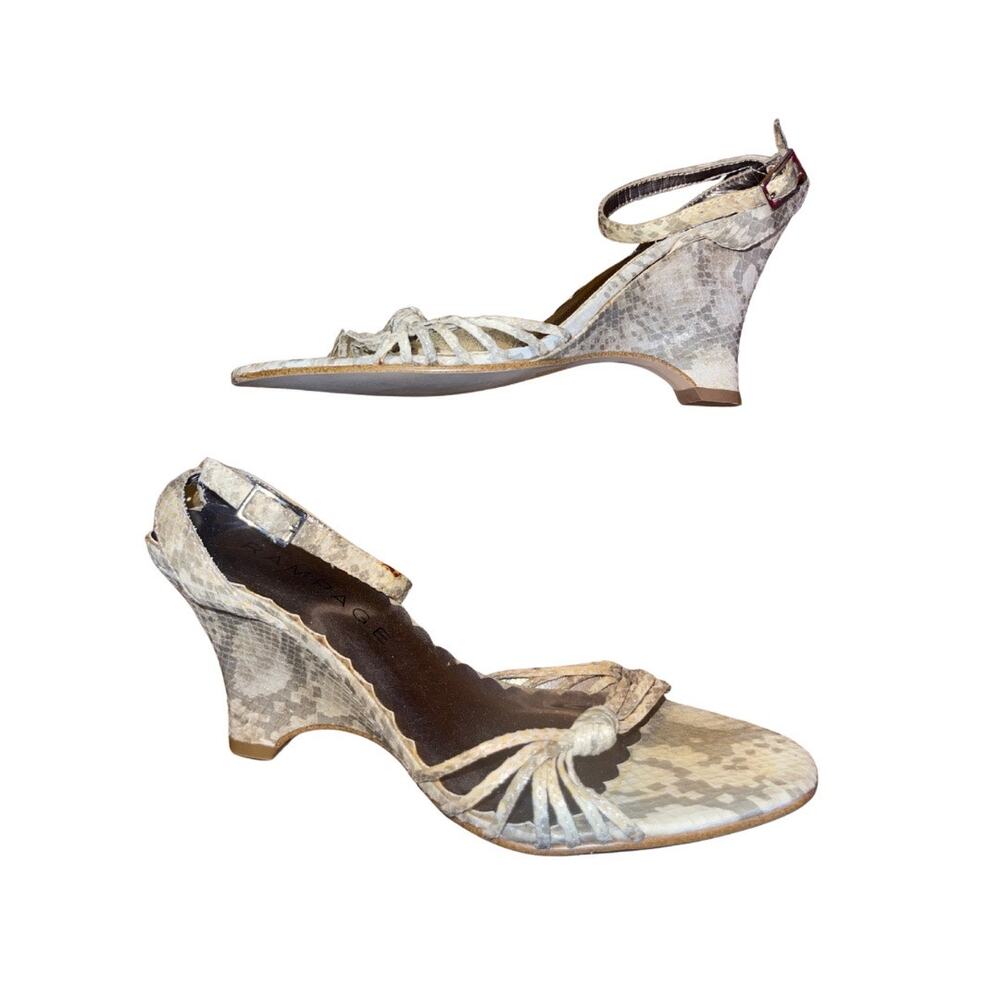 Rampage Rebecca Taupe Wedge Open Toe Sandal Size 6.5 Y2K Snake Print Spring Chic